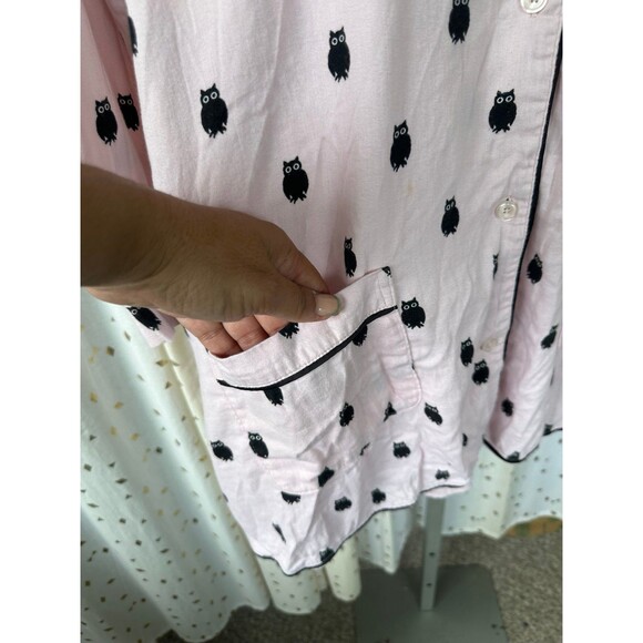 Kate Spade Owl Lovers Button Down Front Pockets Pajama PJ Sleep Shirt Dress S - Picture 4 of 9